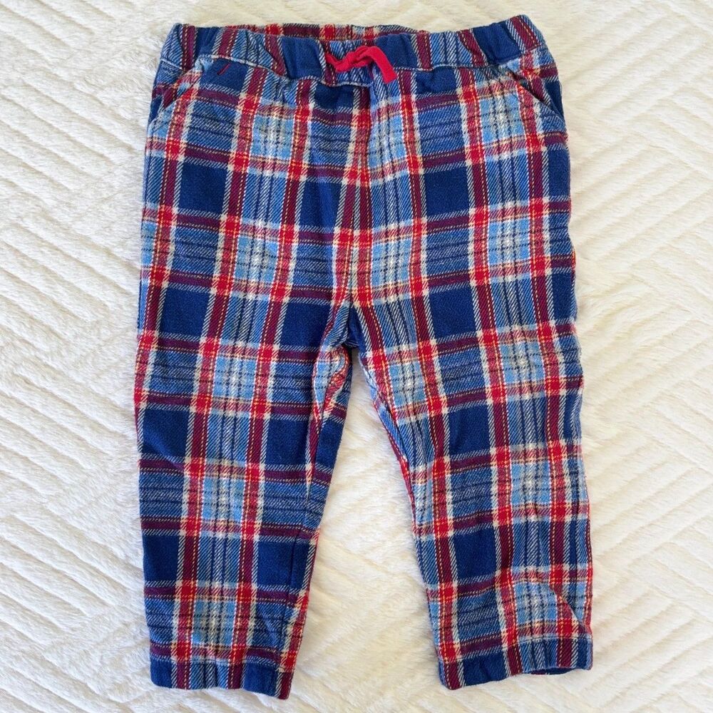 Baby Boden 9-12M Blue Red Plaid Cotton Lined Flannel Pants Toddler Boy Holiday